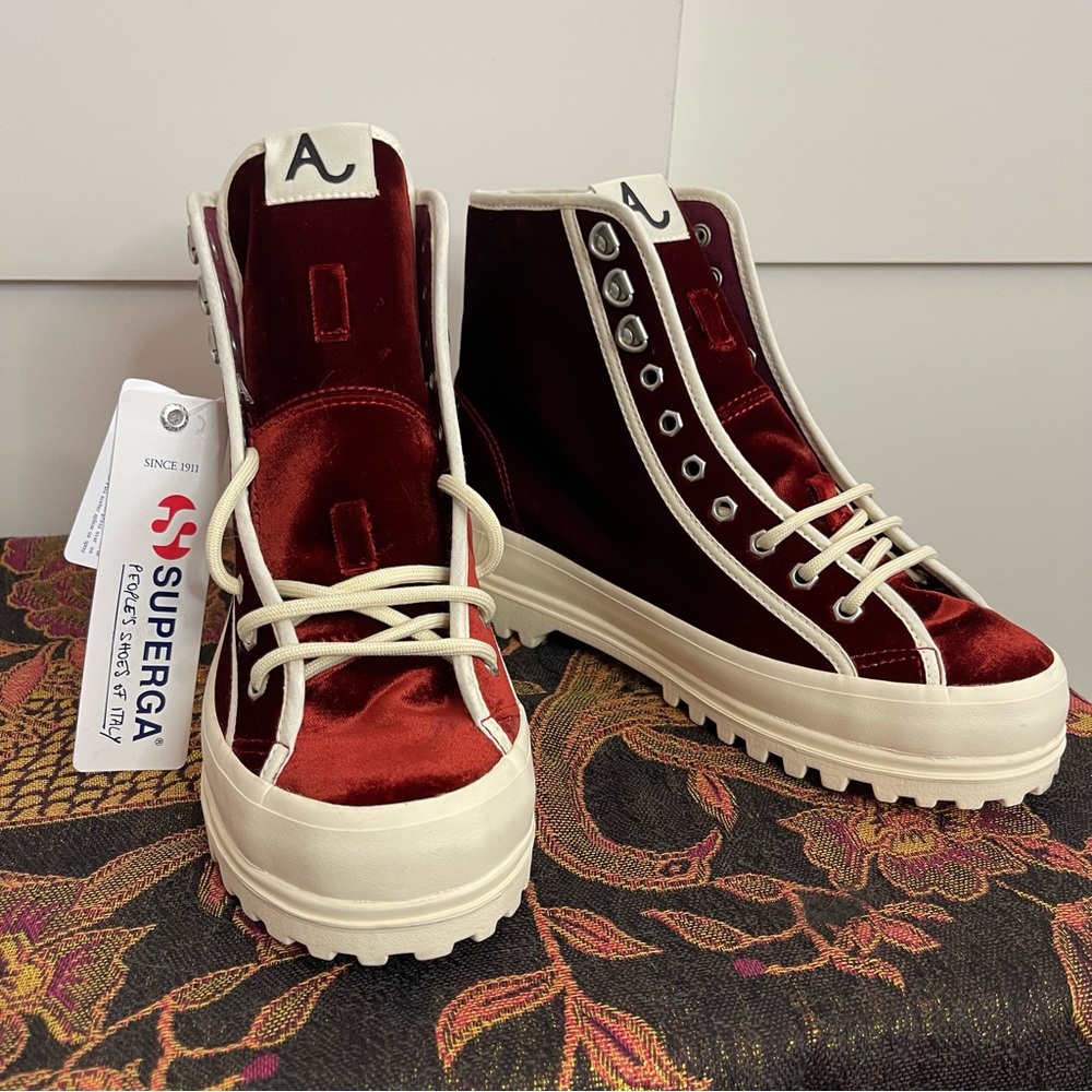 Superga X Alexachung Velvet Alpina Booties High Top Sneaker Size 7.5 Maroon